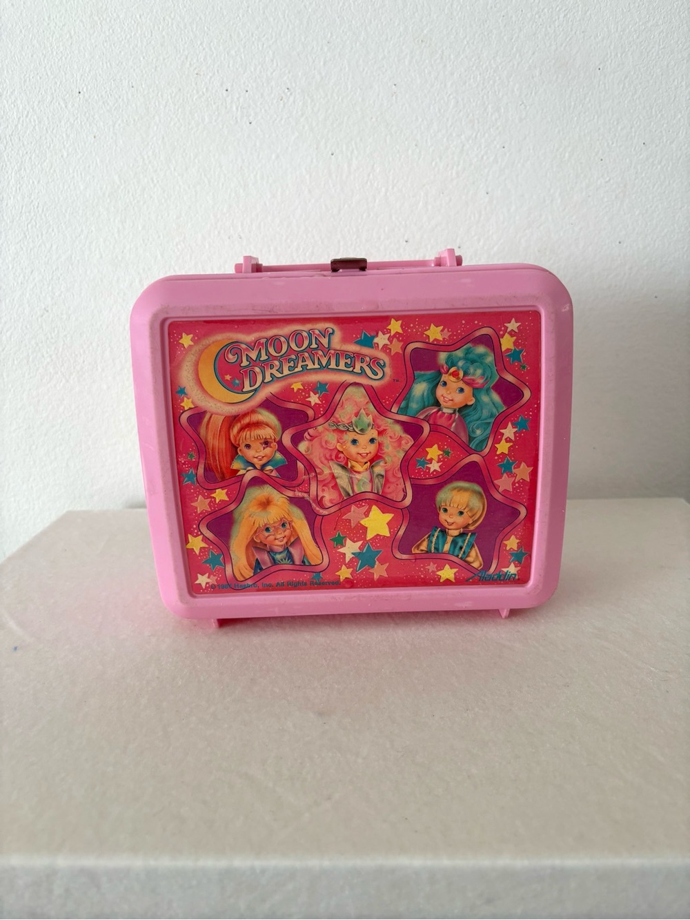 Vintage 80s moon dreamers plastic pink lunchbox storage home decor collectors